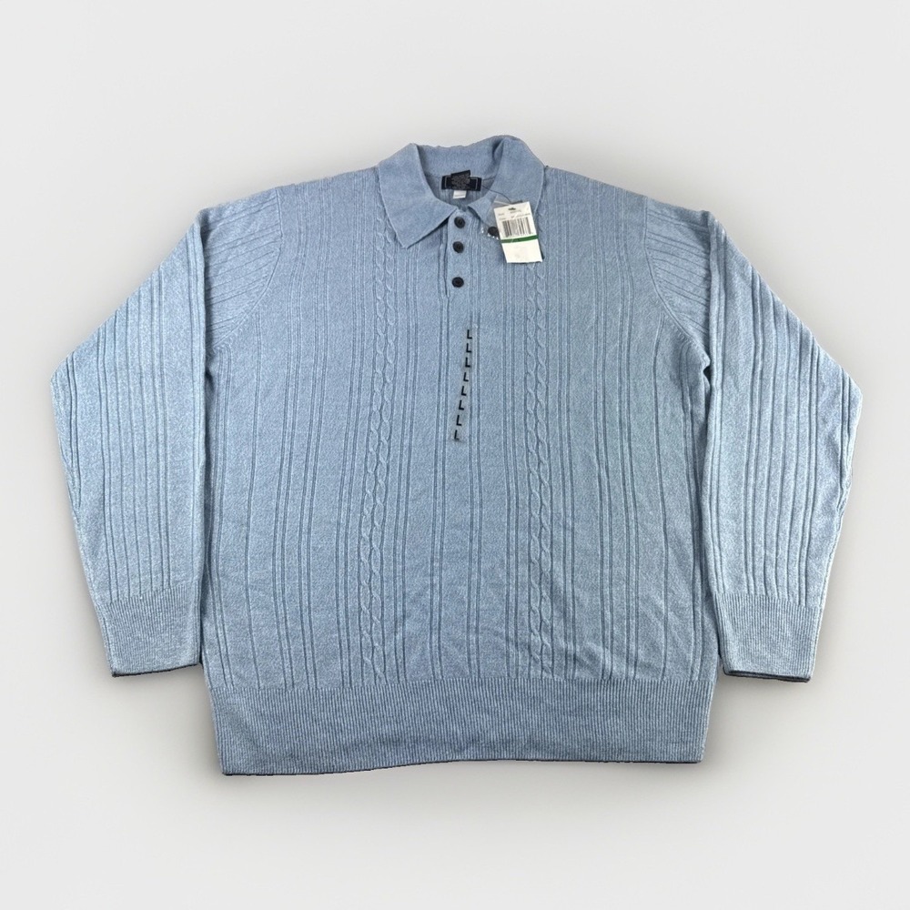 Dockers Knit Polo Sweater Mens L Blue Long Sleeve Sweatshirt Preppy Soft Top NEW